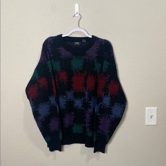 Vintage Stefano Man Vintage Retro 80's Patterned Grandpa Knit Sweater XL - Picture 2 of 8